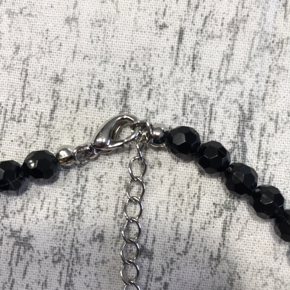 Vintage Black Beaded Choker Necklace & Earrings; with 5 Clear Rhinestones - Picture 6 of 10